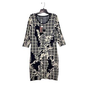 Metric Women's Grid Pattern Overlaid Fitted Midi Dress Art to Wear- L